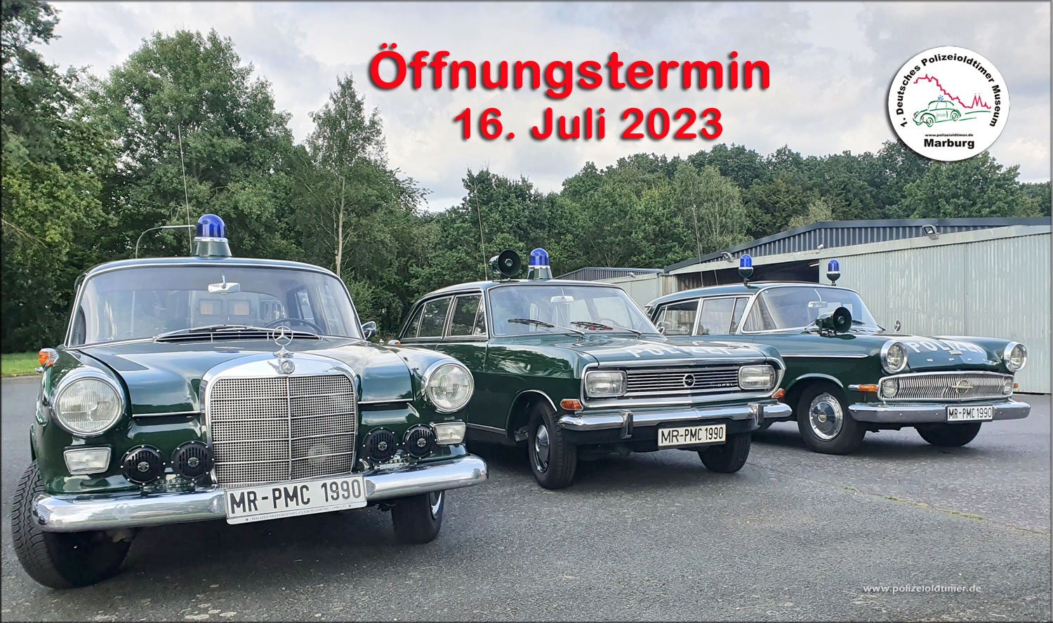 Zur Öffnung des Polizeioldtimer Museum Marburg am 16. Juli 2023 stehen wieder über 100 Polizeioldies bereit