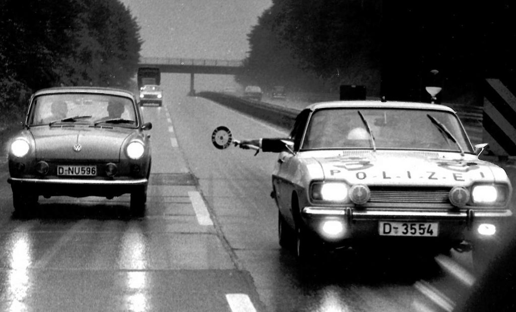 Eines der wenigen Bilder des Ford Capri im Einsatz bei der Autobahnpolizei Hilden (NRW)