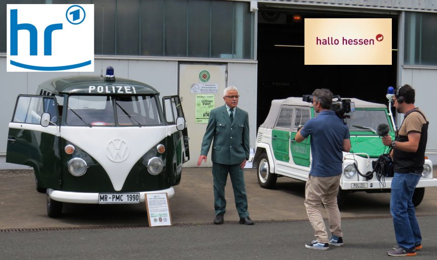 HR-Fernsehen mit der Sendung "hallo hessen" im Polizeioldtimer Museum Marburg